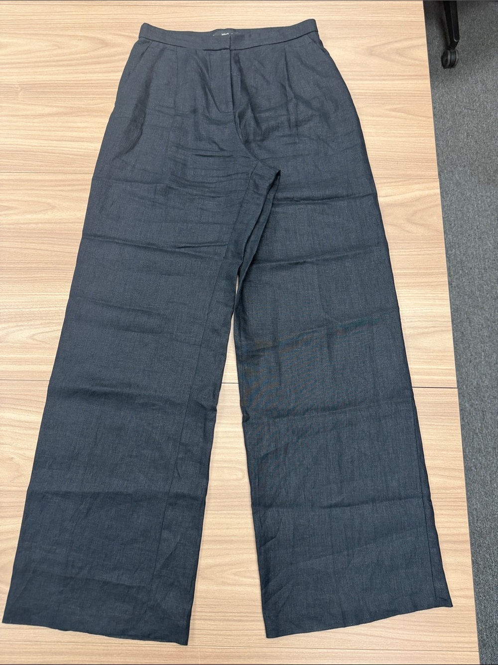 Mango Linen Wide-Leg Black Bottoms